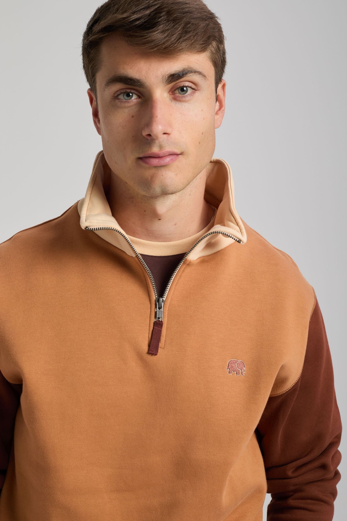 Color Block Quarter Zip Sweatshirt Cashew