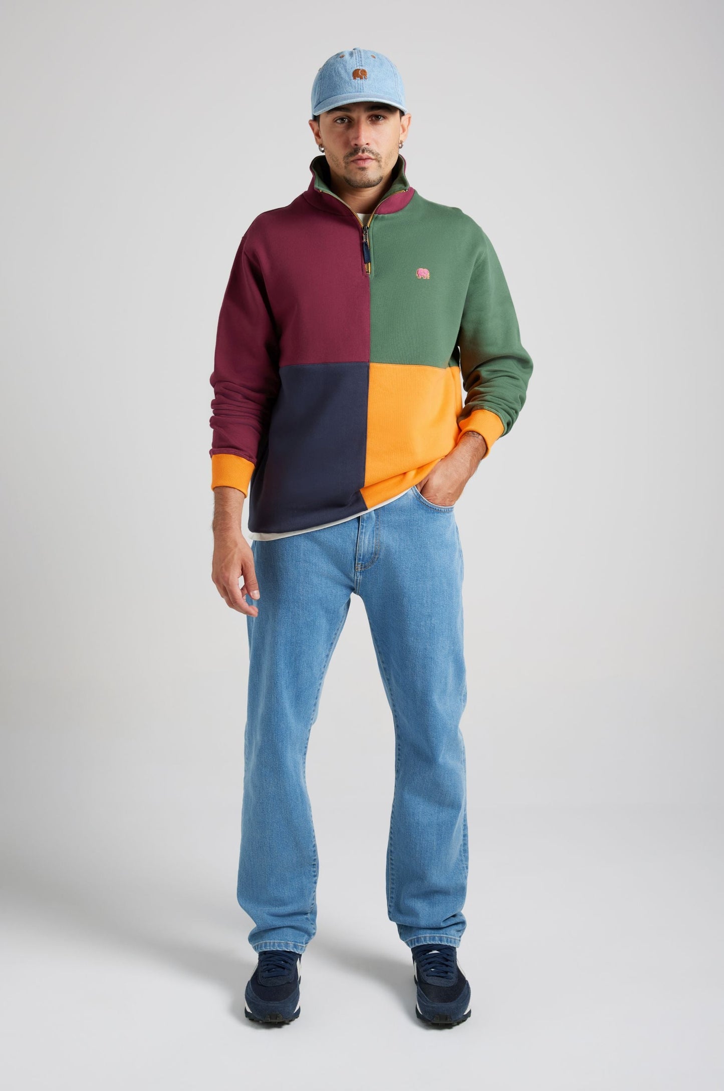 Color Block Half Zip Sweatshirt Harlequin - model front detail