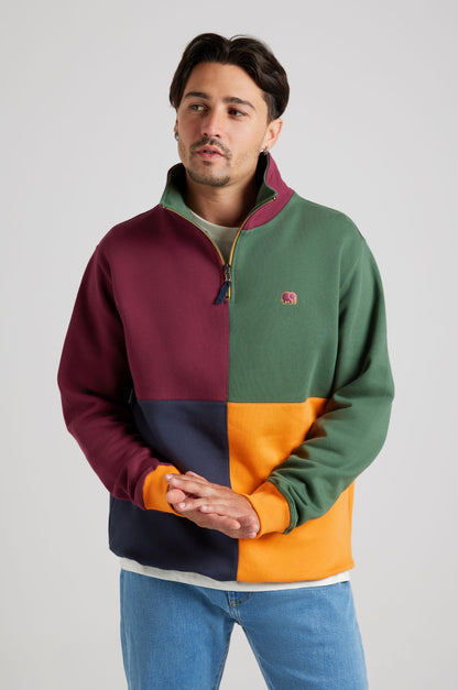 Color Block Half Zip Sweatshirt Harlequin - model front