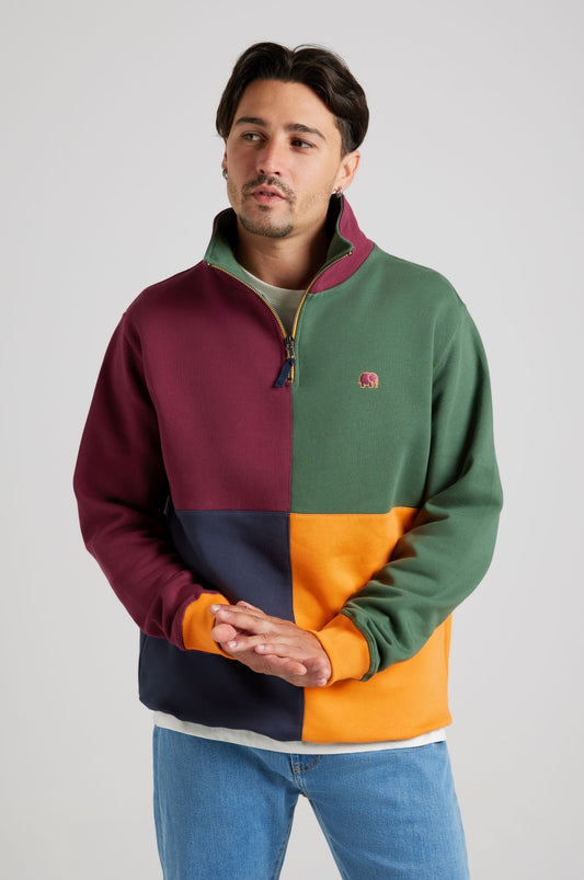 Color Block Half Zip Sweatshirt Harlequin - model front