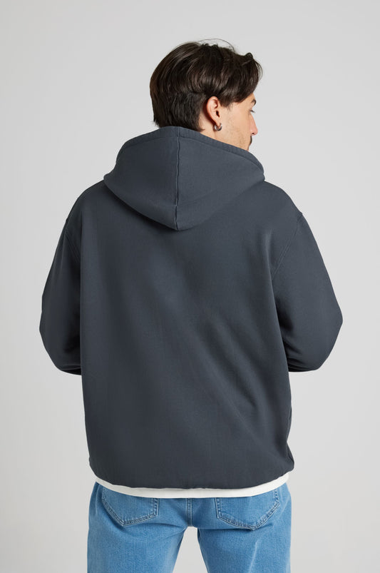 Essential Zip Hoodie Bitumen Grey - model back