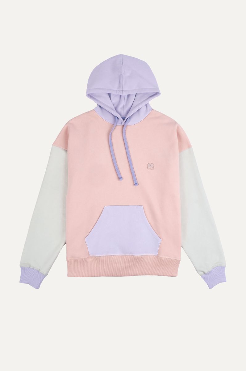 Women's Oversized Color Block Hoodie Pink - front