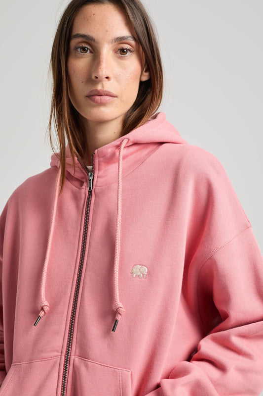 Women's Organic Essential Oversized Zip Hoodie Rossette Pink - model back