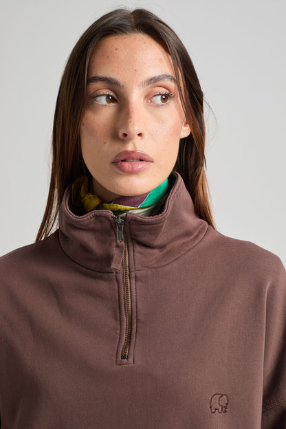 Women's Essential Quarter Zip Sweatshirt Shaved Chocolate - model back
