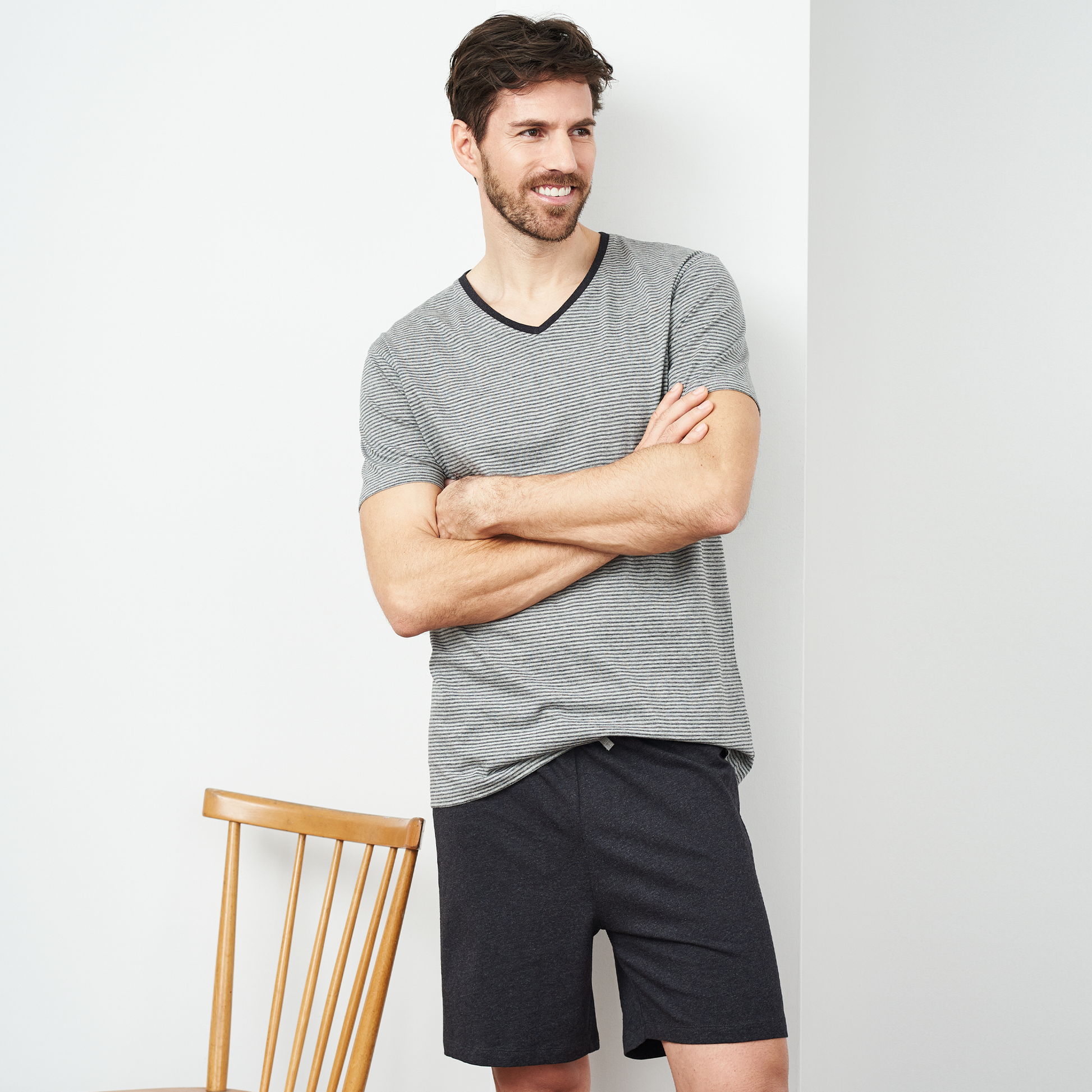 CARL Short Pajama Set - Stone Grey/Anthra Melange - front