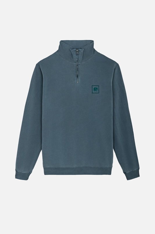 Sauce Pigment Dyed Quarter Zip Sweatshirt Elm Green - front