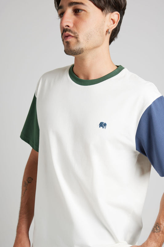 Organic Color Block T-Shirt Natural - model front