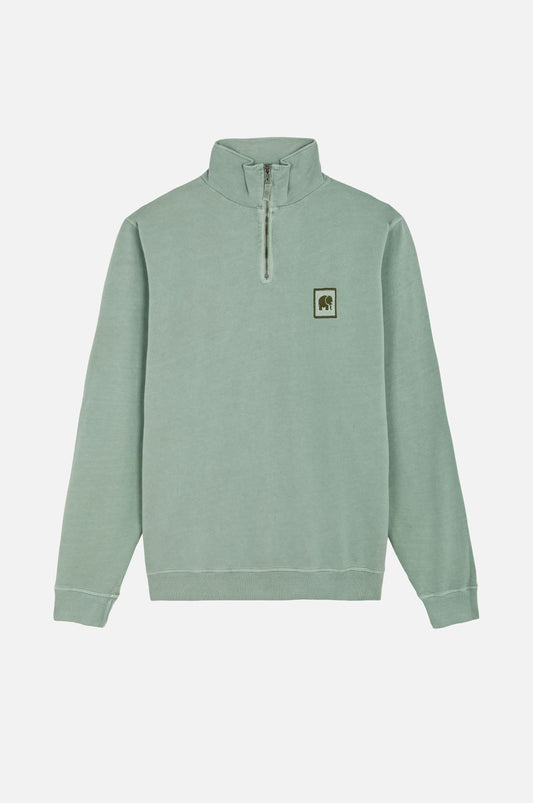 Sauce Pigment Quarter Zip Sweatshirt Silver Green - front