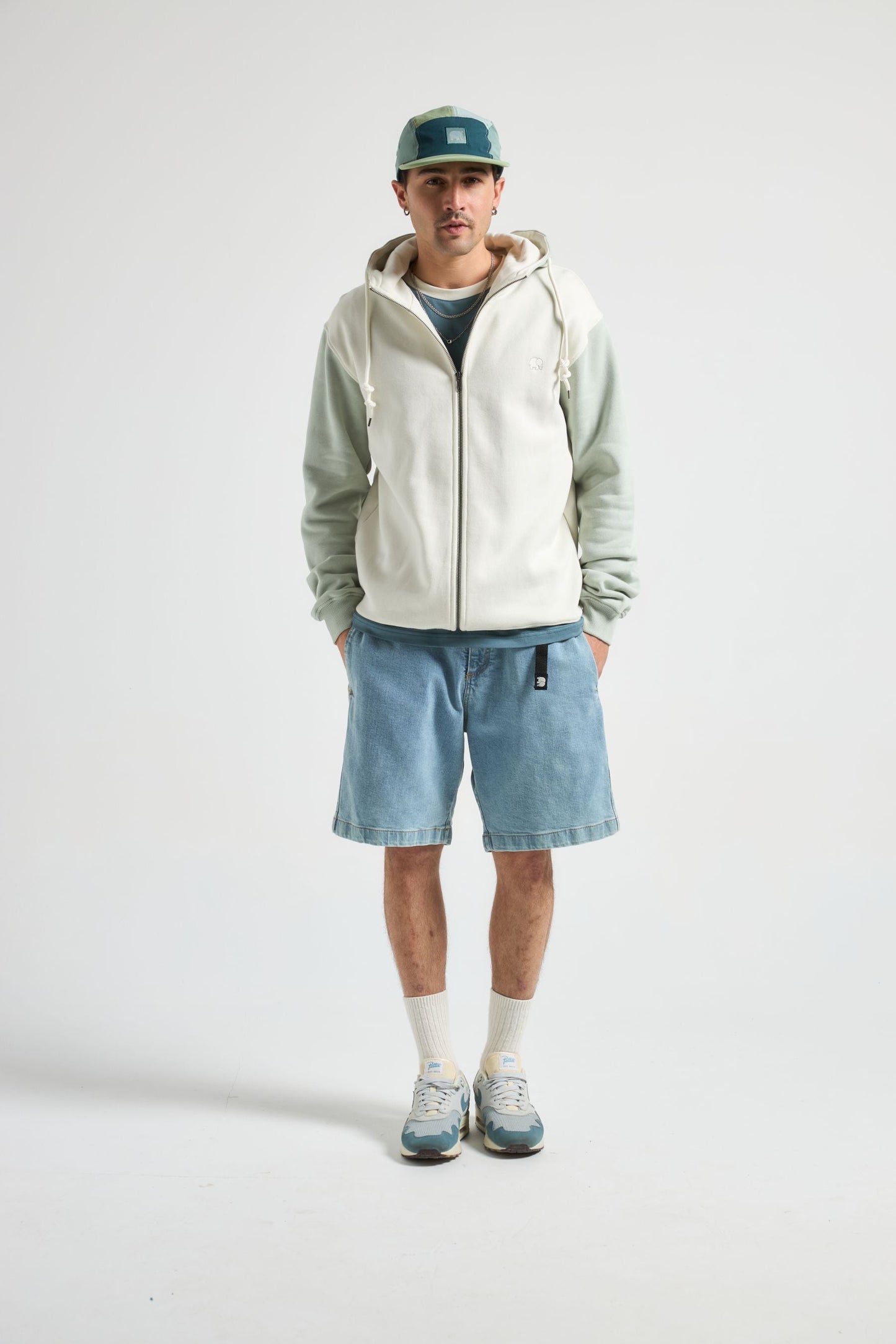 Color Block Zip Hoodie Sea Glass