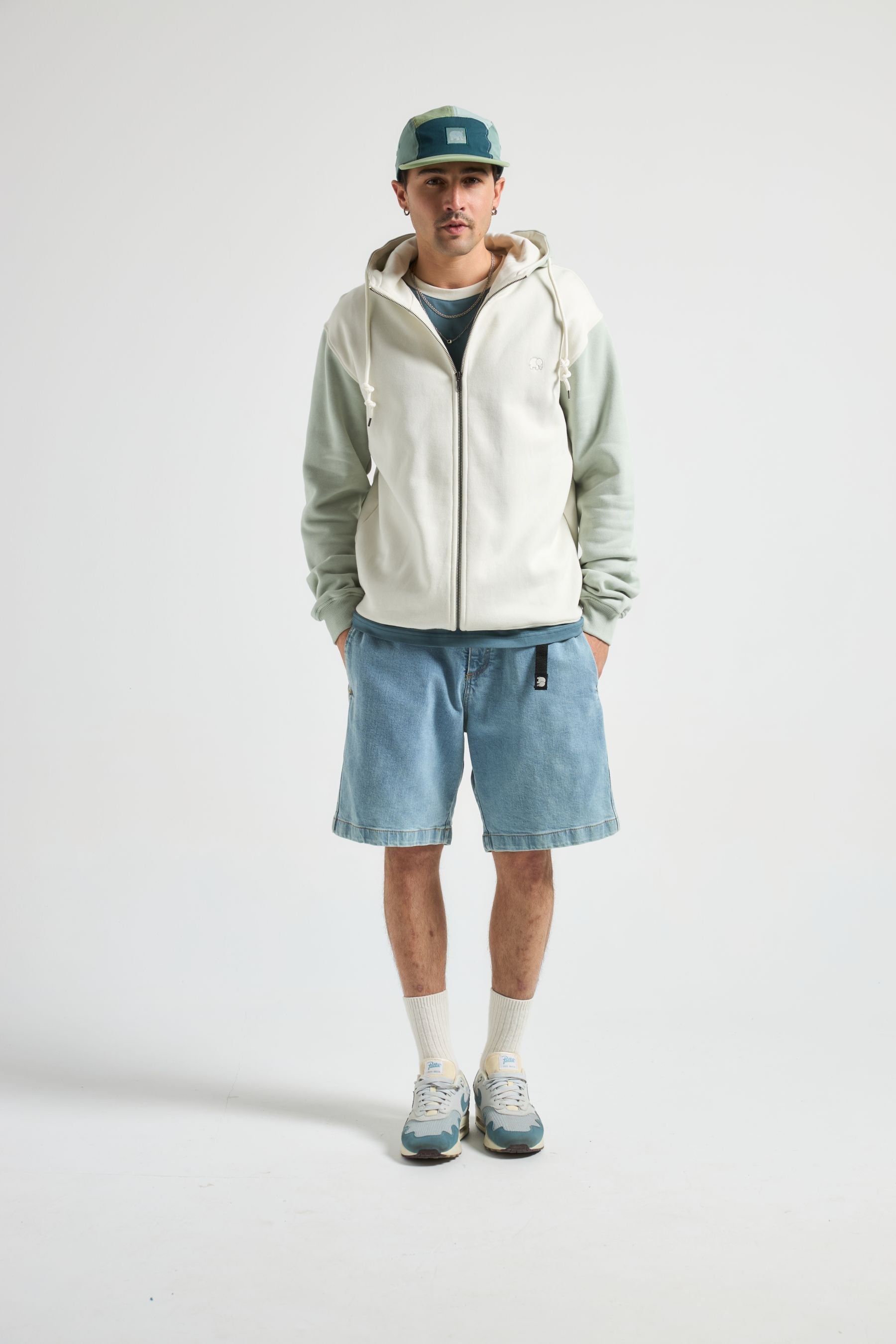 Color Block Zip Hoodie Sea Glass