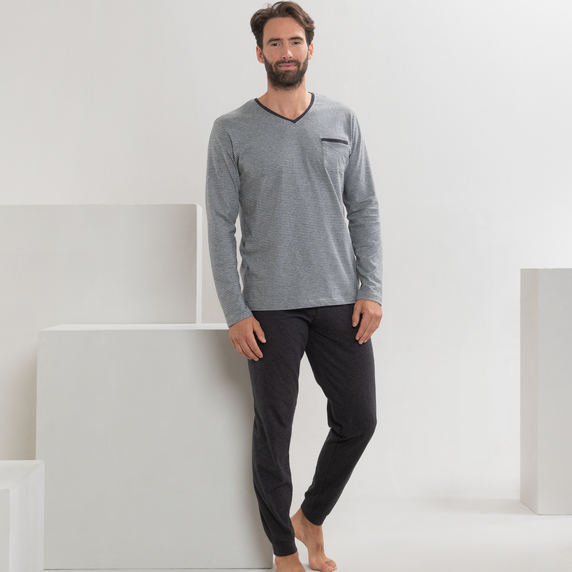 COLIN Pajama Set - Stone Grey/Anthra Melange - detail