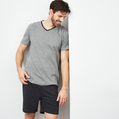 CARL Short Pajama Set - Stone Grey/Anthra Melange - detail