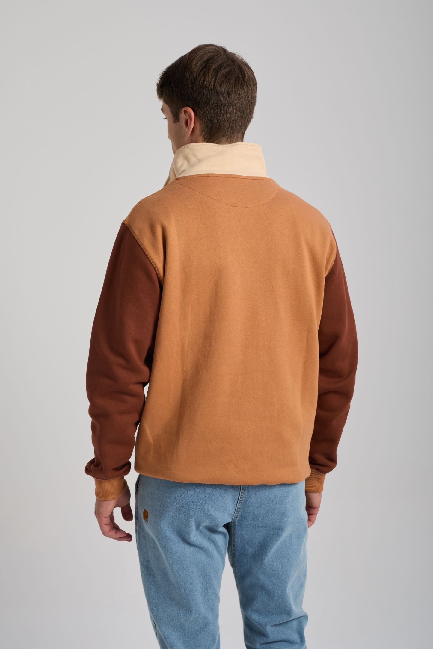 Color Block Quarter Zip Sweatshirt Cashew - back