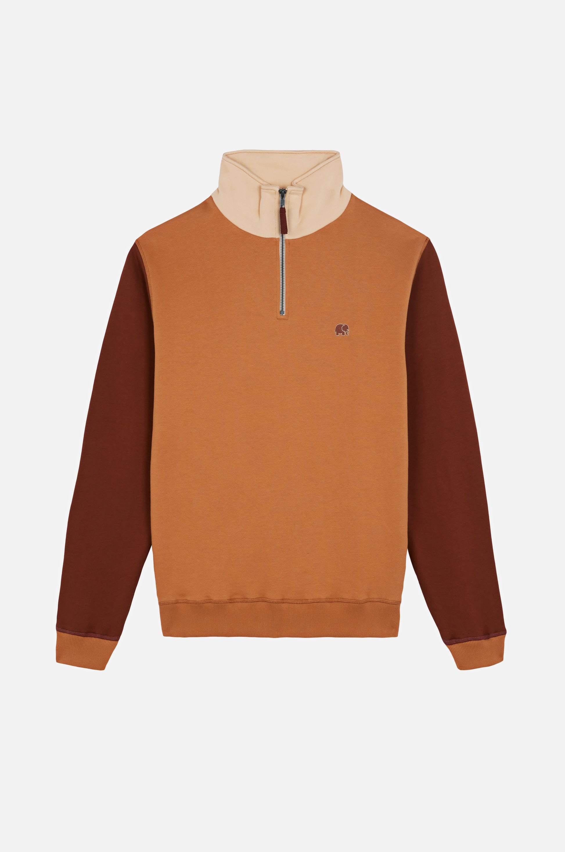 Color Block Quarter Zip Sweatshirt Cashew - front