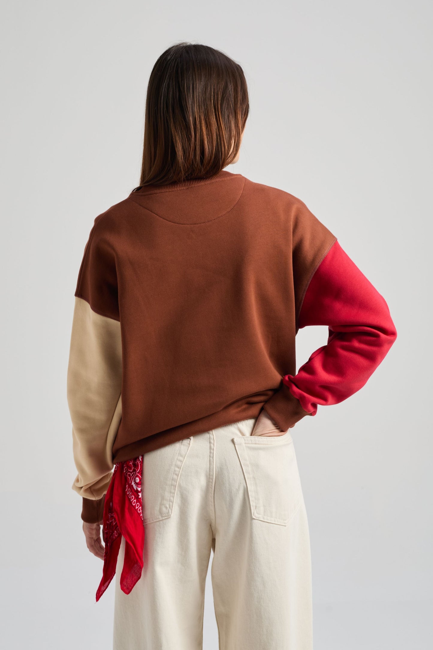 Women's Color Block Sweatshirt Cherry Mahogany - back