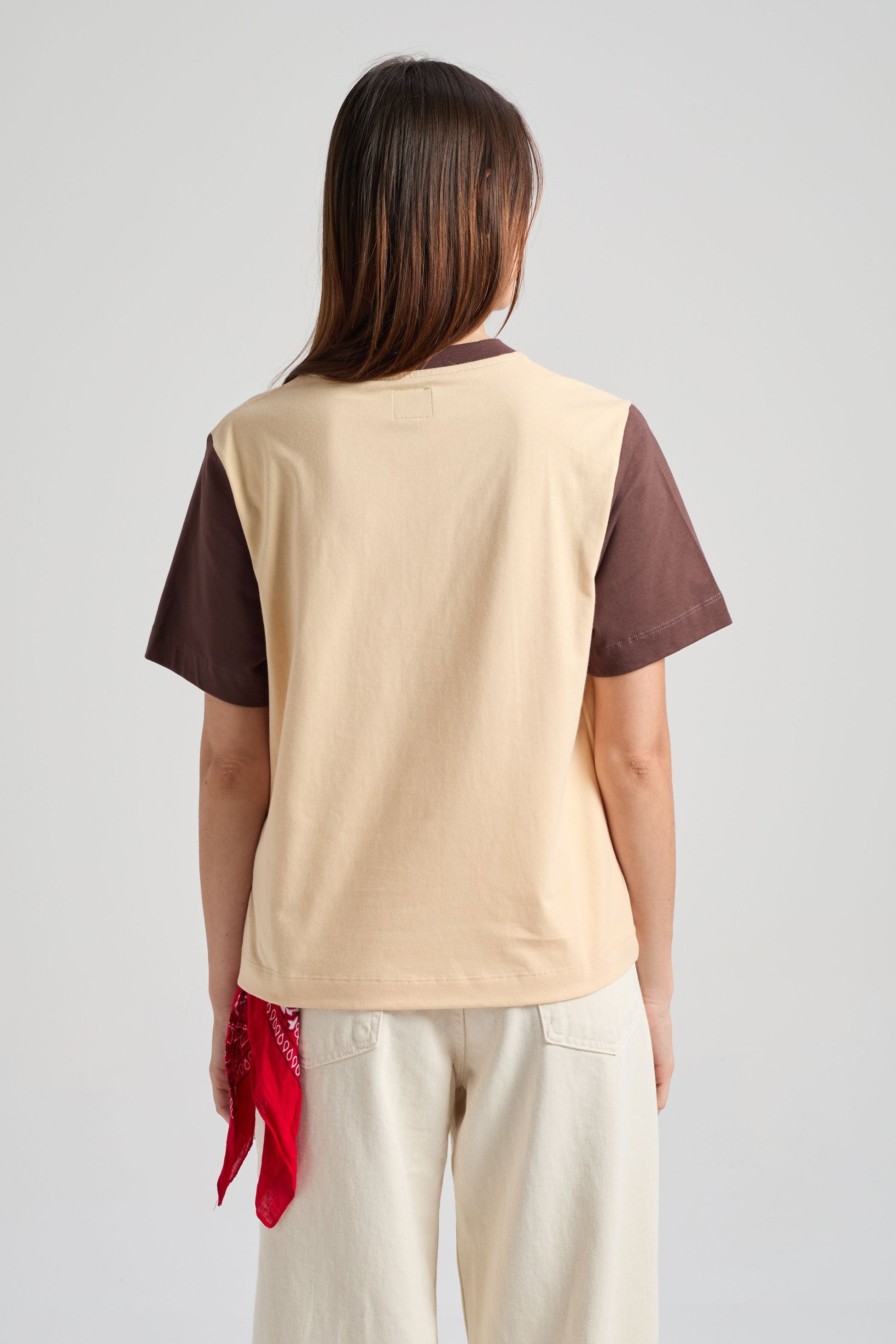 Women's Color Block T-Shirt Gray Sand - back