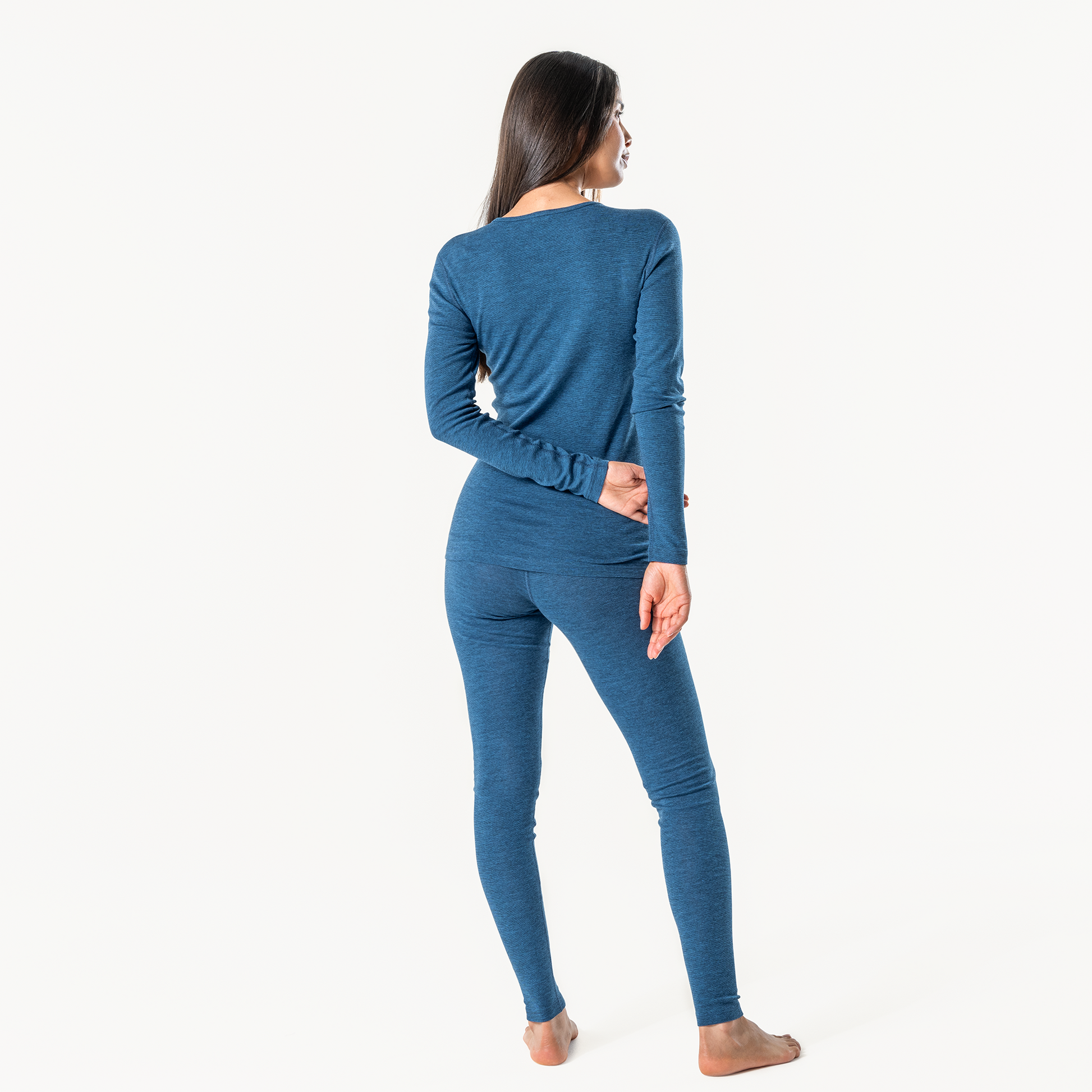 BASSY Merino Wool Leggings - Mid Blue - worn
