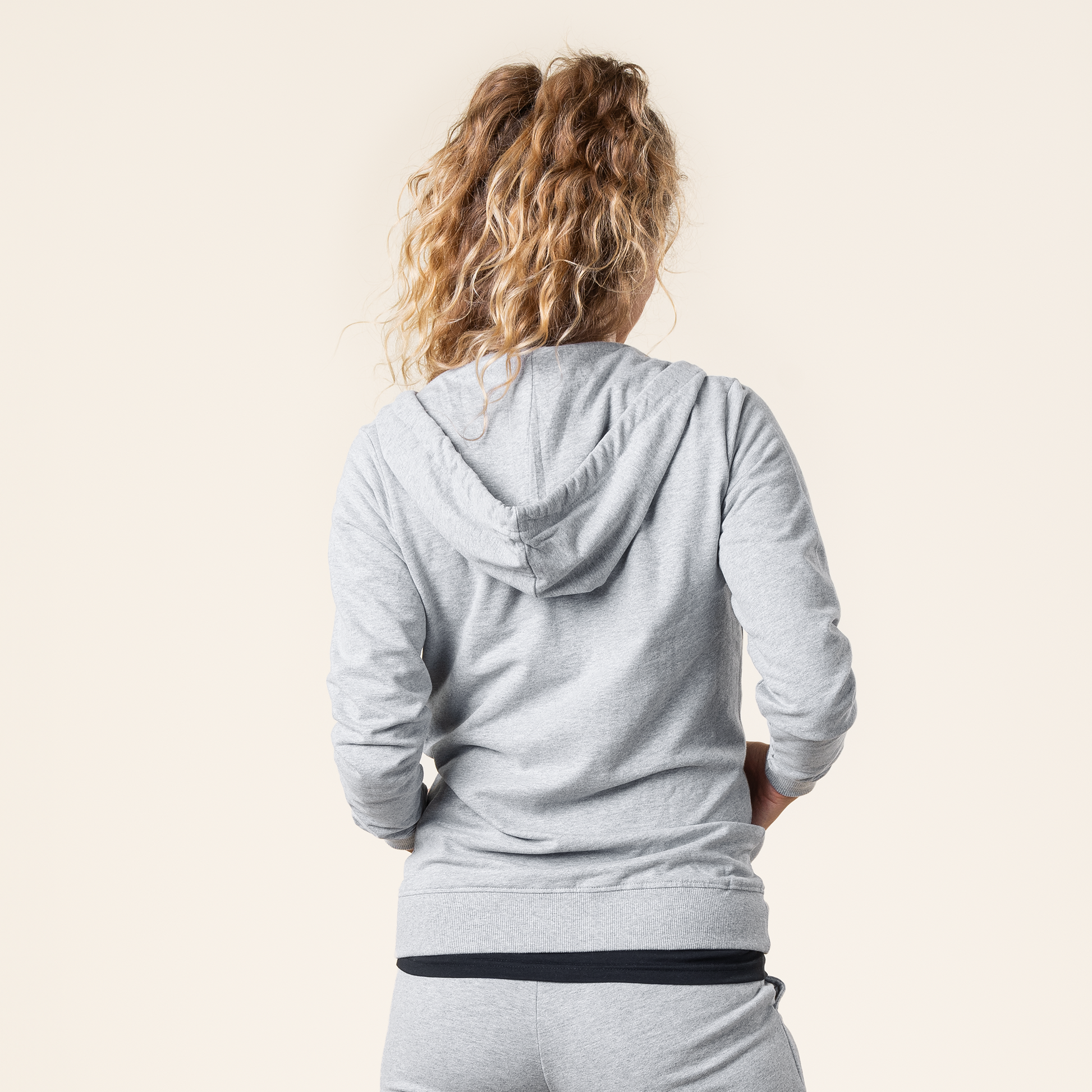 LAMINA Hooded Jacket - Grey Melange - worn