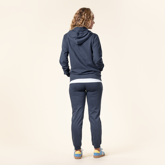 LAMINA Hooded Jacket - Navy - worn