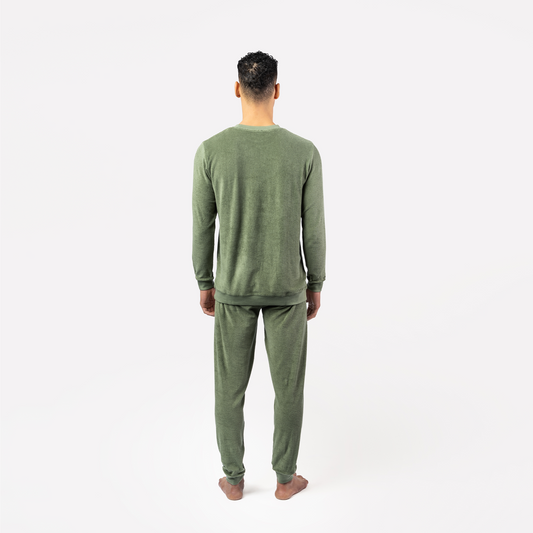 BJORN Terry Pajama Set - Fog Green - worn