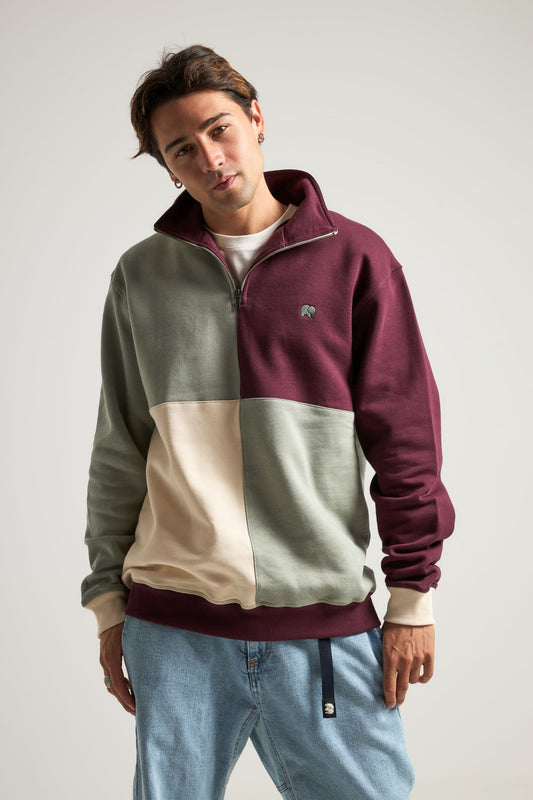 Color Block Quarter Zip Sweatshirt Iron Veil - model front