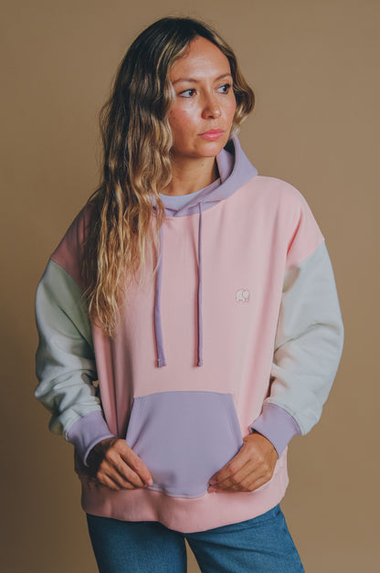 Women's Oversized Color Block Hoodie Pink - model front