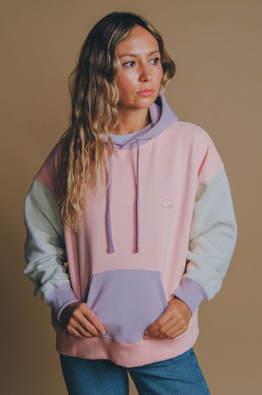 Women's Oversized Color Block Hoodie Pink - model front