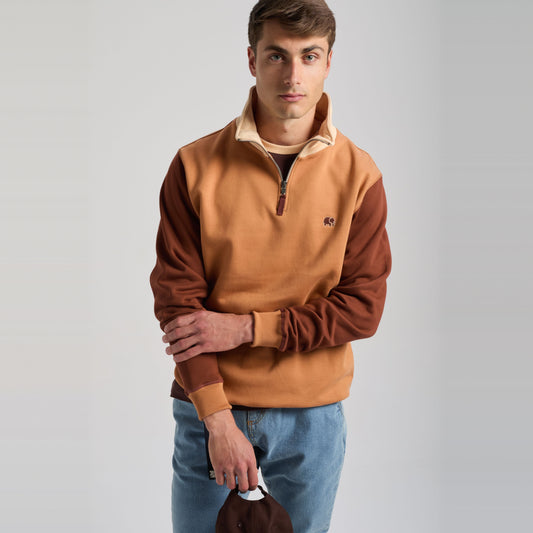 Color Block Quarter Zip Sweatshirt Cashew