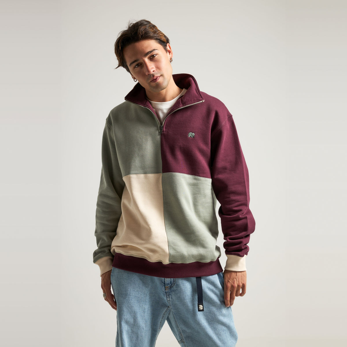Color Block Quarter Zip Sweatshirt Iron Veil