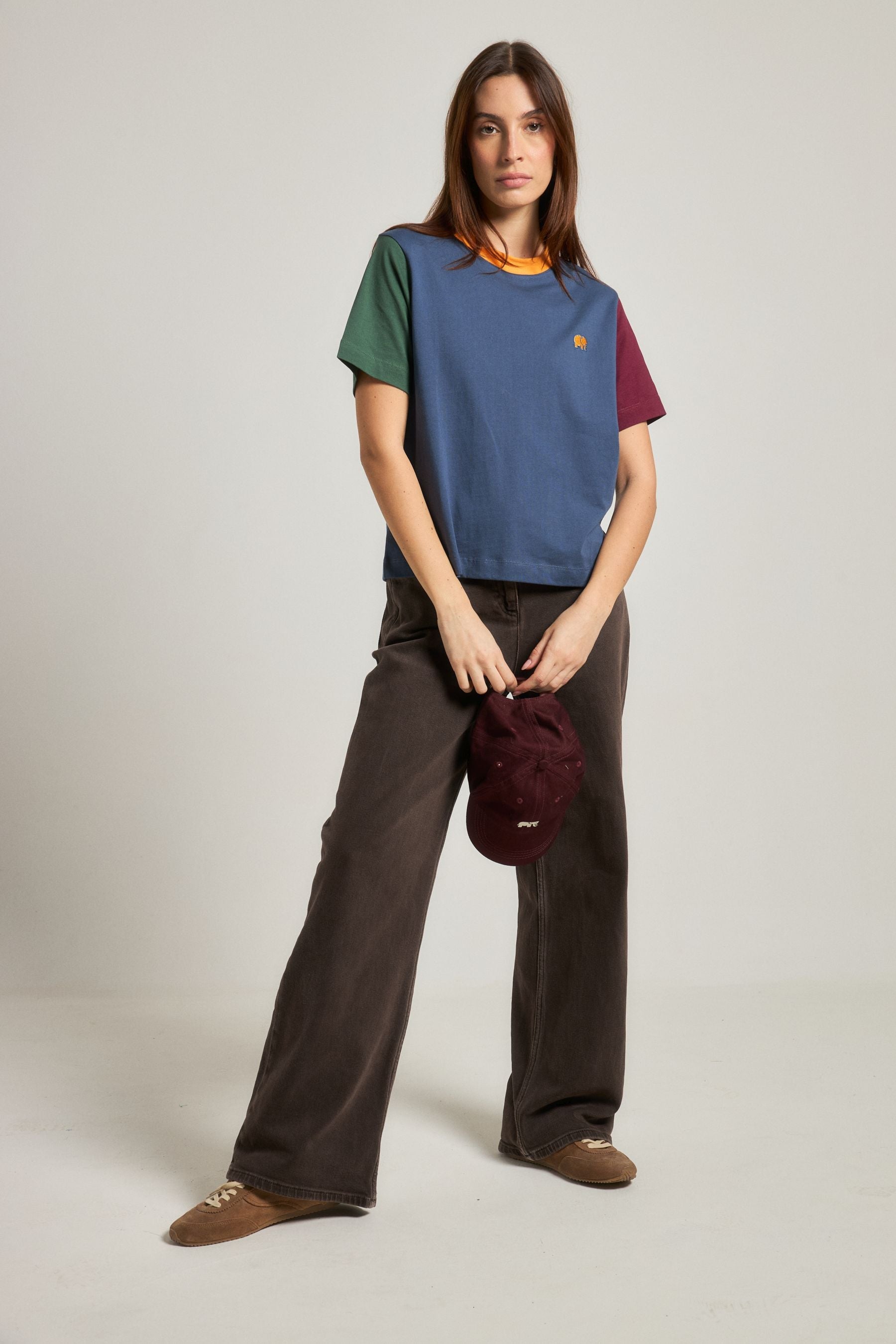 Women's Color Block T-Shirt Trendsplant Blue - model front