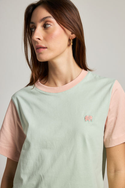 Women's Color Block T-Shirt Mint Green - model front