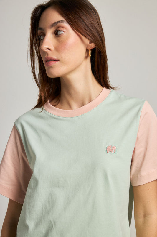 Women's Color Block T-Shirt Mint Green - model front