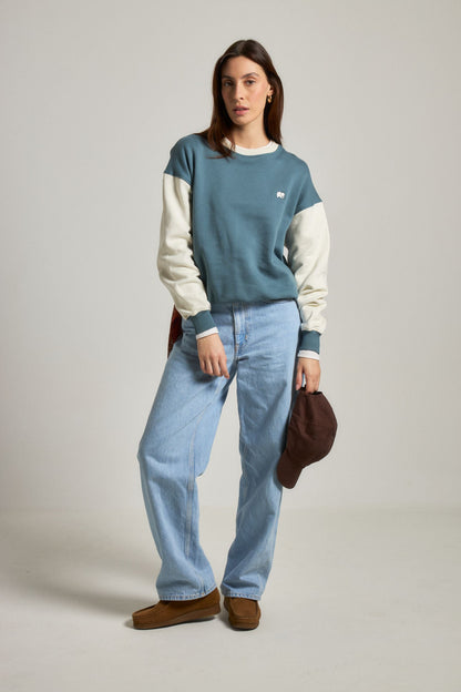Women's Color Block Oversized Sweatshirt Deep Spruce