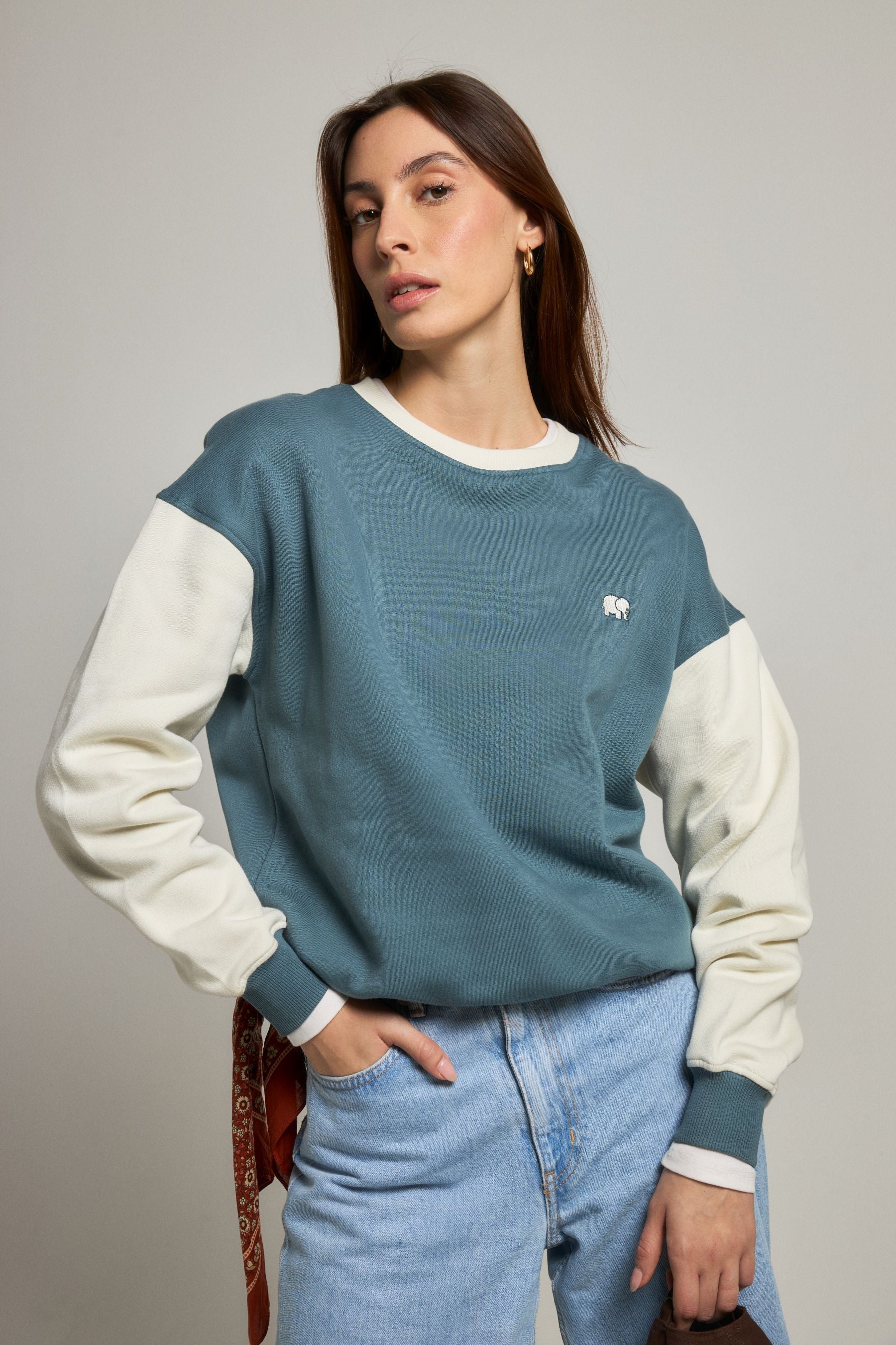 Women's Color Block Oversized Sweatshirt Deep Spruce