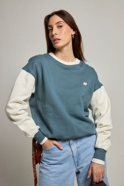 Women's Color Block Oversized Sweatshirt Deep Spruce
