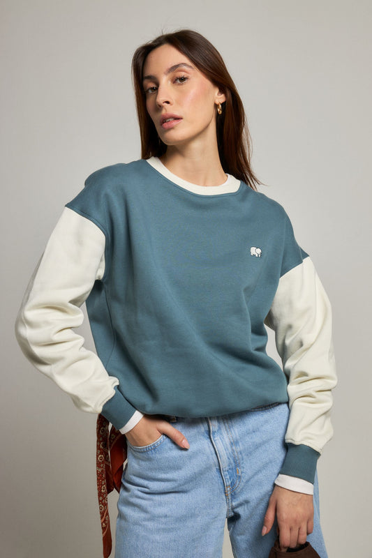 Women's Color Block Oversized Sweatshirt Deep Spruce