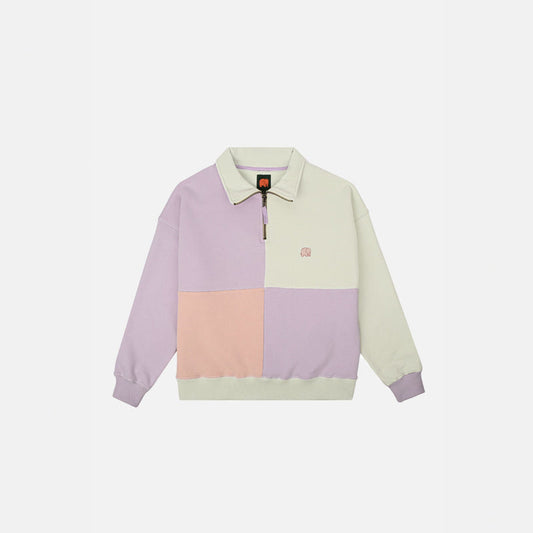 Women's Oversized Color Block Half Zip Sweatshirt Lavender