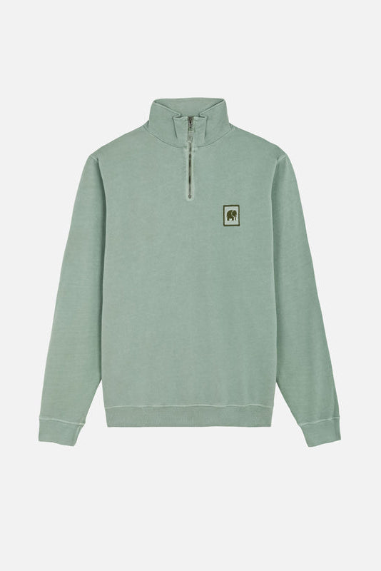 Sauce Pigment Dyed Quarter Zip Sweatshirt Silver Green