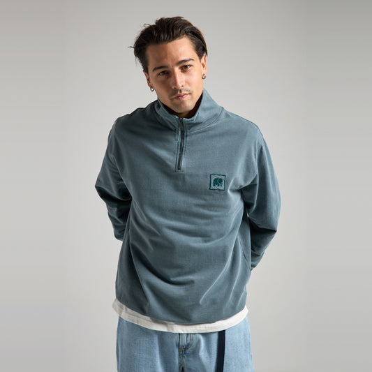 Sauce Pigment Dyed Quarter Zip Sweatshirt Elm Green