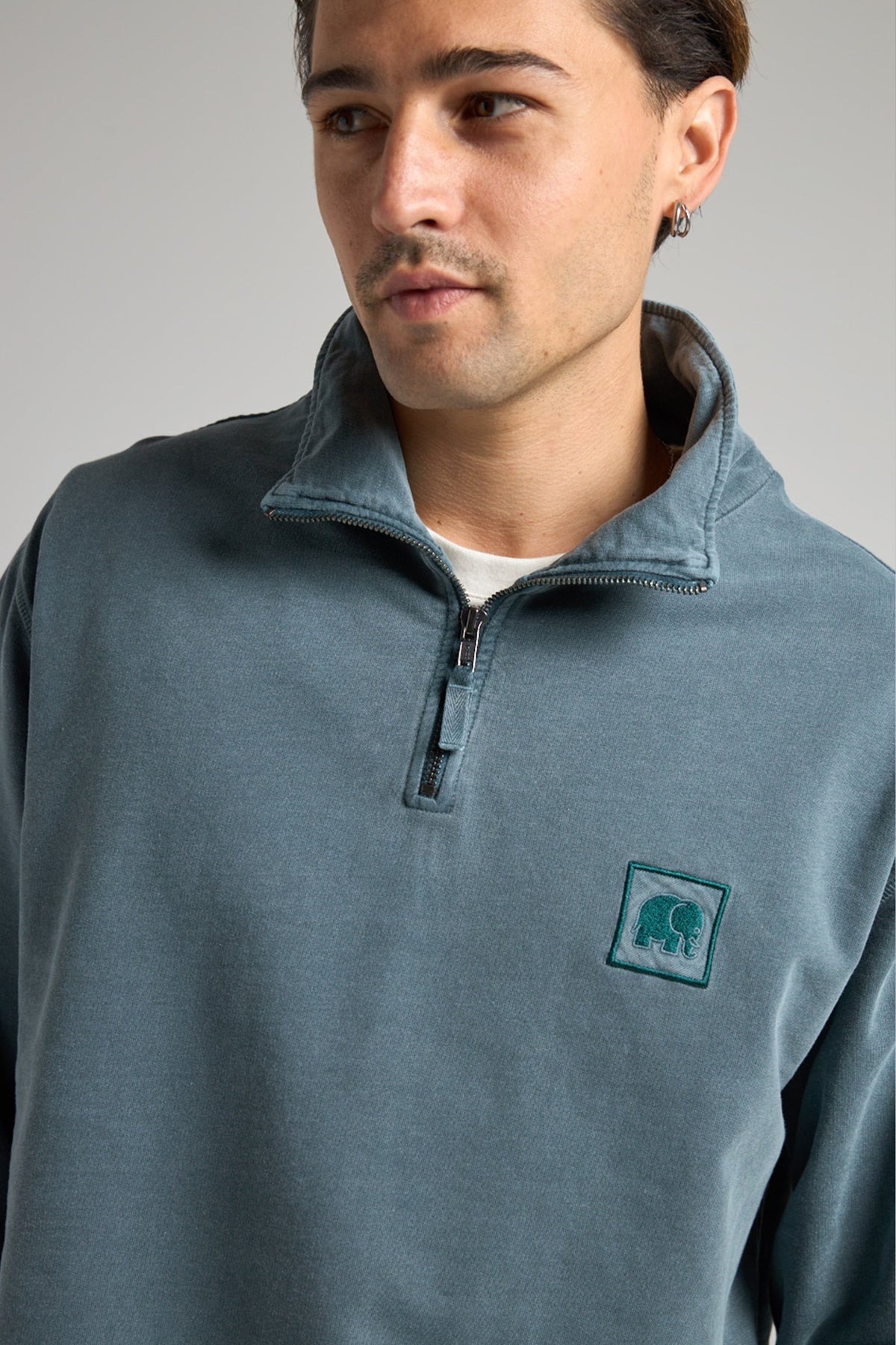 Sauce Pigment Dyed Quarter Zip Sweatshirt Elm Green