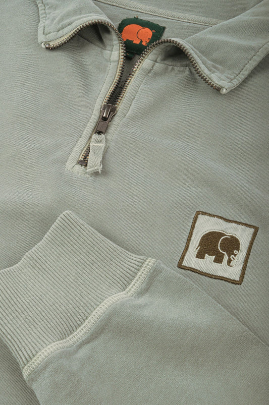 Sauce Pigment Dyed Quarter Zip Sweatshirt Silver Green