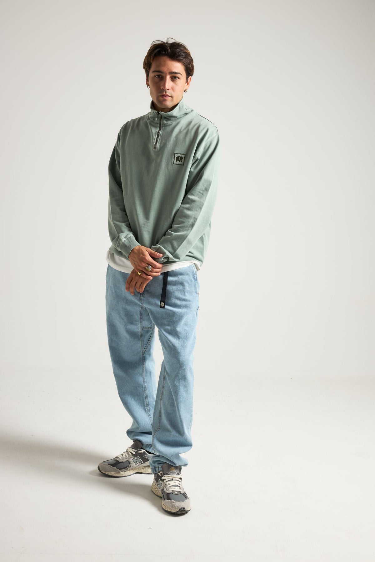 Sauce Pigment Dyed Quarter Zip Sweatshirt Silver Green
