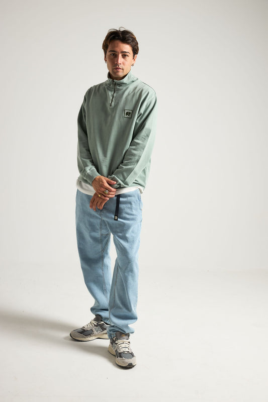 Sauce Pigment Dyed Quarter Zip Sweatshirt Silver Green