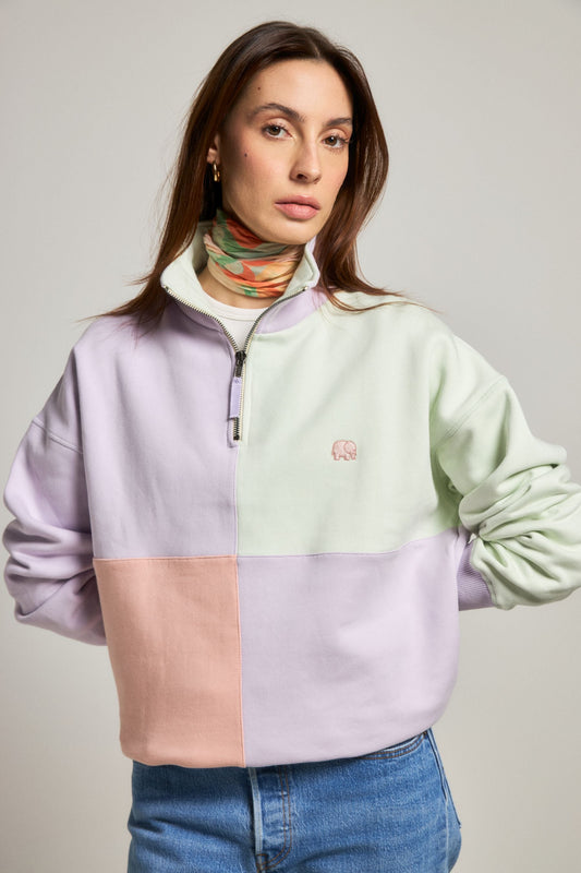 Women's Oversized Color Block Half Zip Sweatshirt Lavender