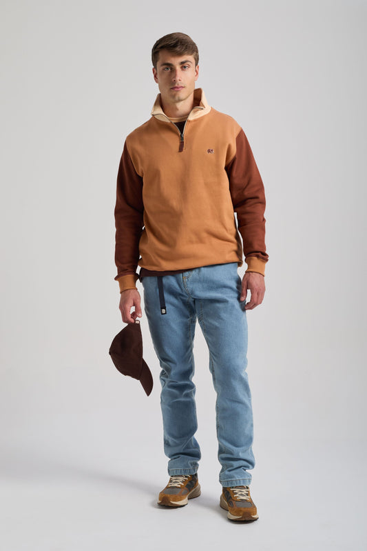 Color Block Quarter Zip Sweatshirt Cashew