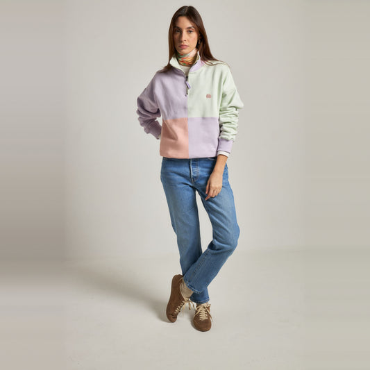 Women's Oversized Color Block Half Zip Sweatshirt Lavender